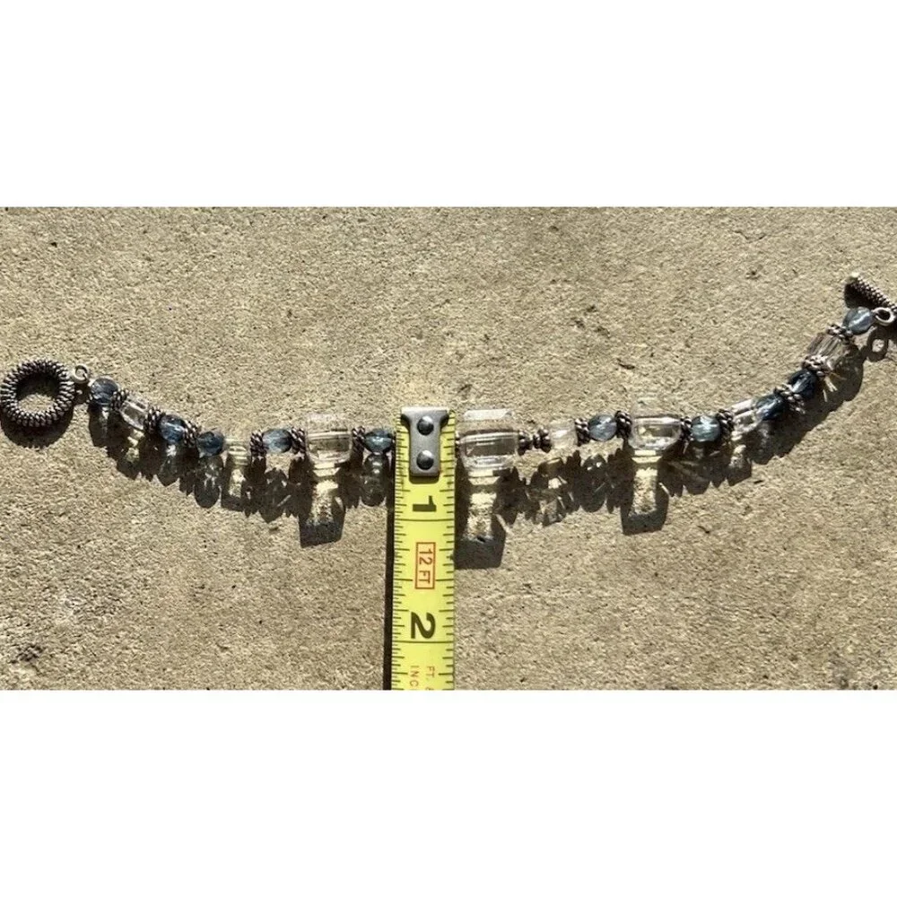 Vintage Silver Boho Chunky Blue White Clear Beaded Glass Women’s Sz 7”